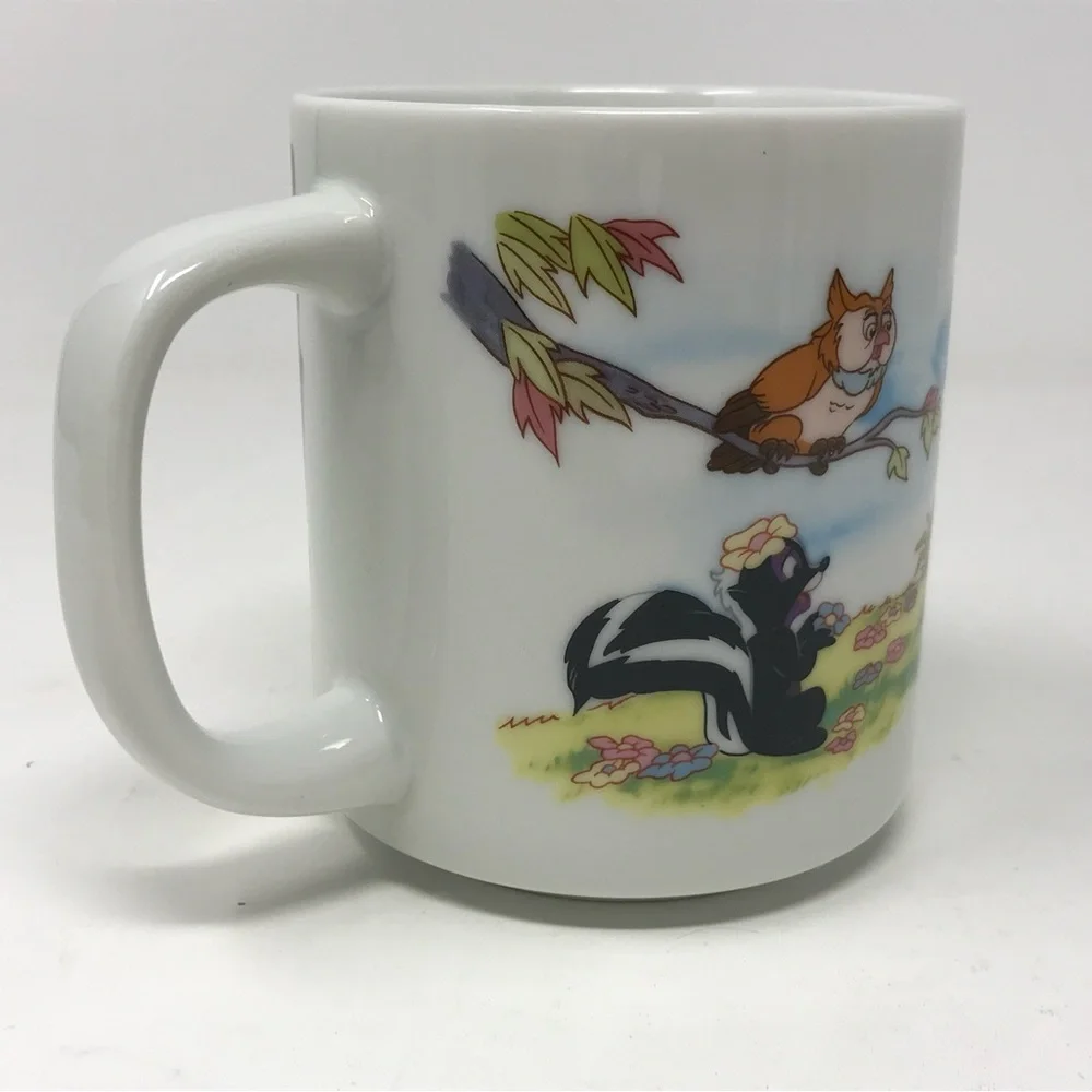 Vintage Disneyland Walt Disney World Bambi Thumper Flower Owl Mug Blue Rim - Picture 4 of 9